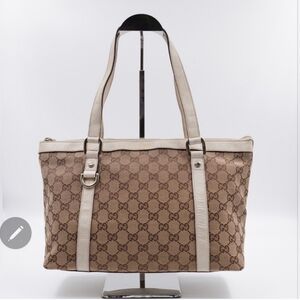 Authentic Gucci Beige Monogram Abbey Tote Bag